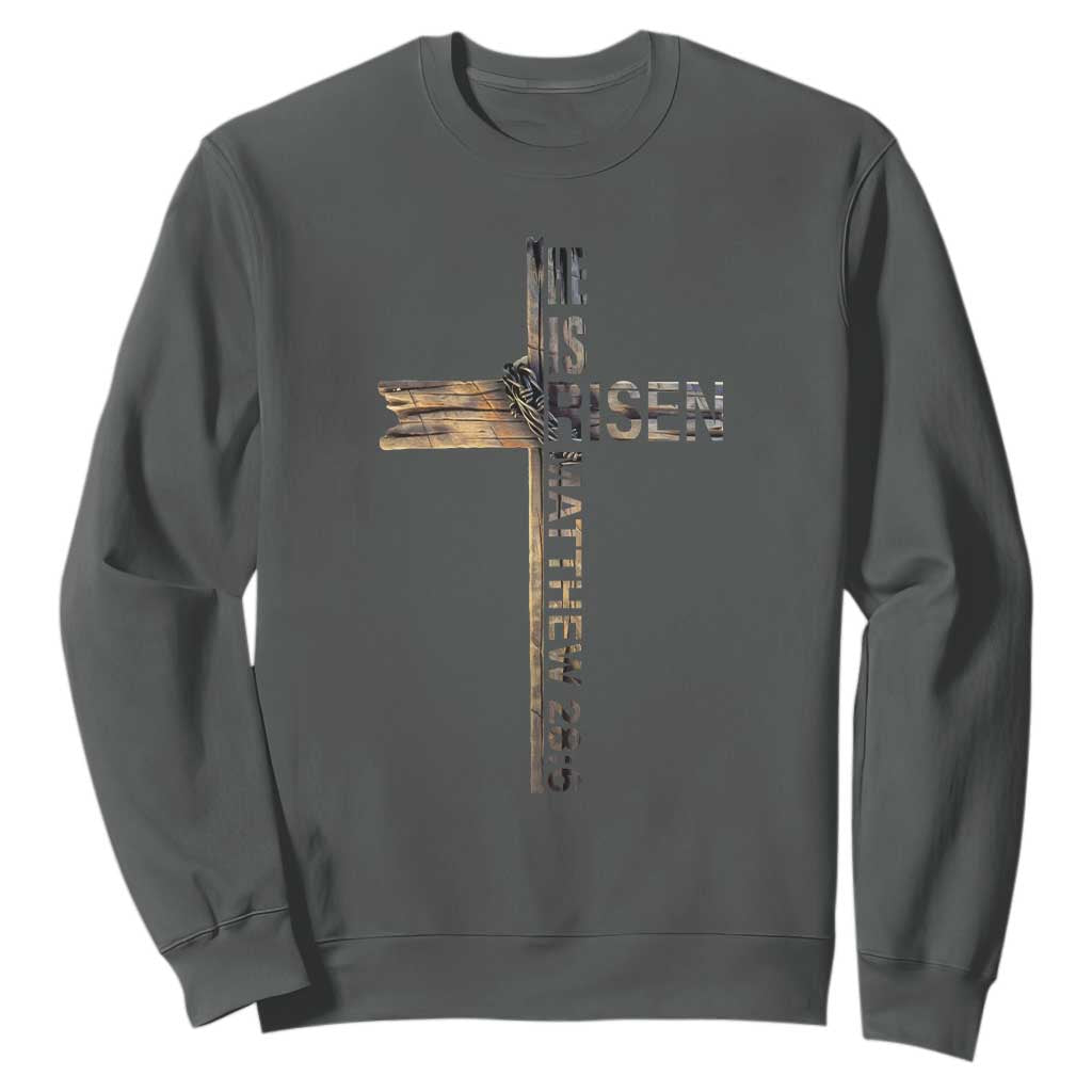 He is Risen Sweatshirt Religious Easter Cross Jesus Christian TS10 Dark Heather Print Your Wear