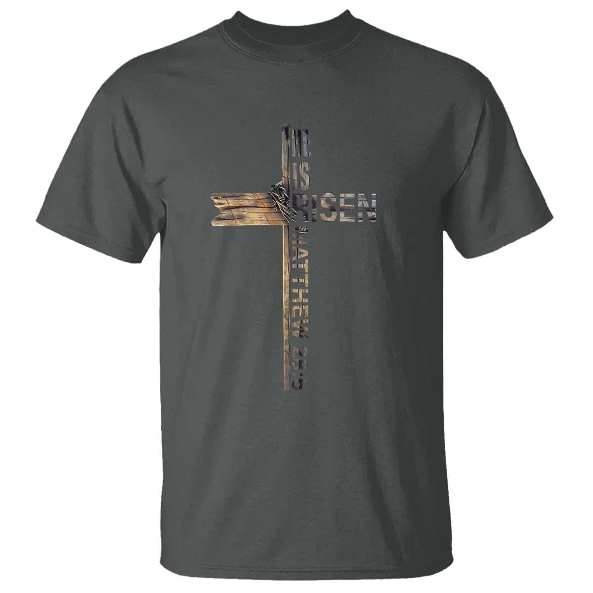 He is Risen T Shirt Religious Easter Cross Jesus Christian TS10 Dark Heather Print Your Wear