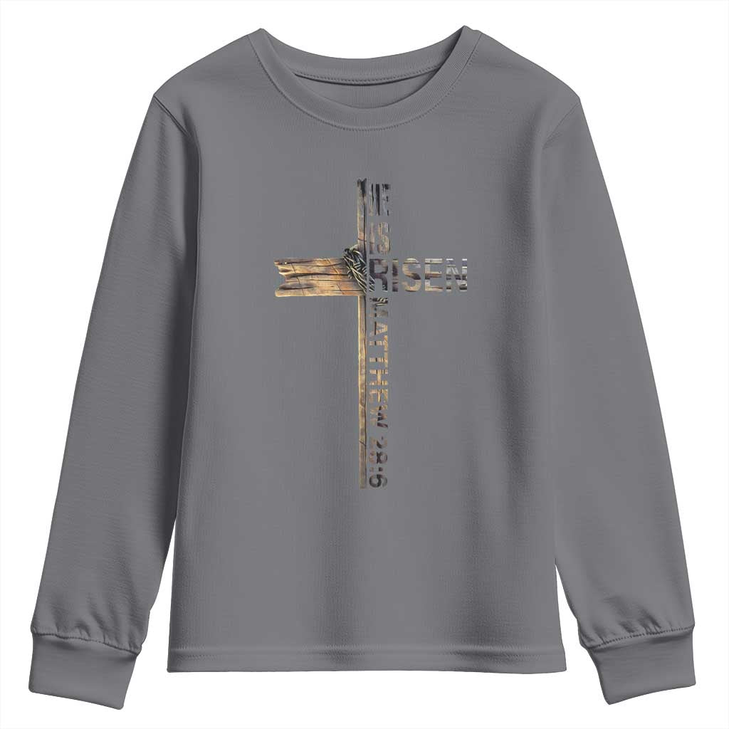 He is Risen Youth Sweatshirt Religious Easter Cross Jesus Christian TS10 Charcoal Print Your Wear