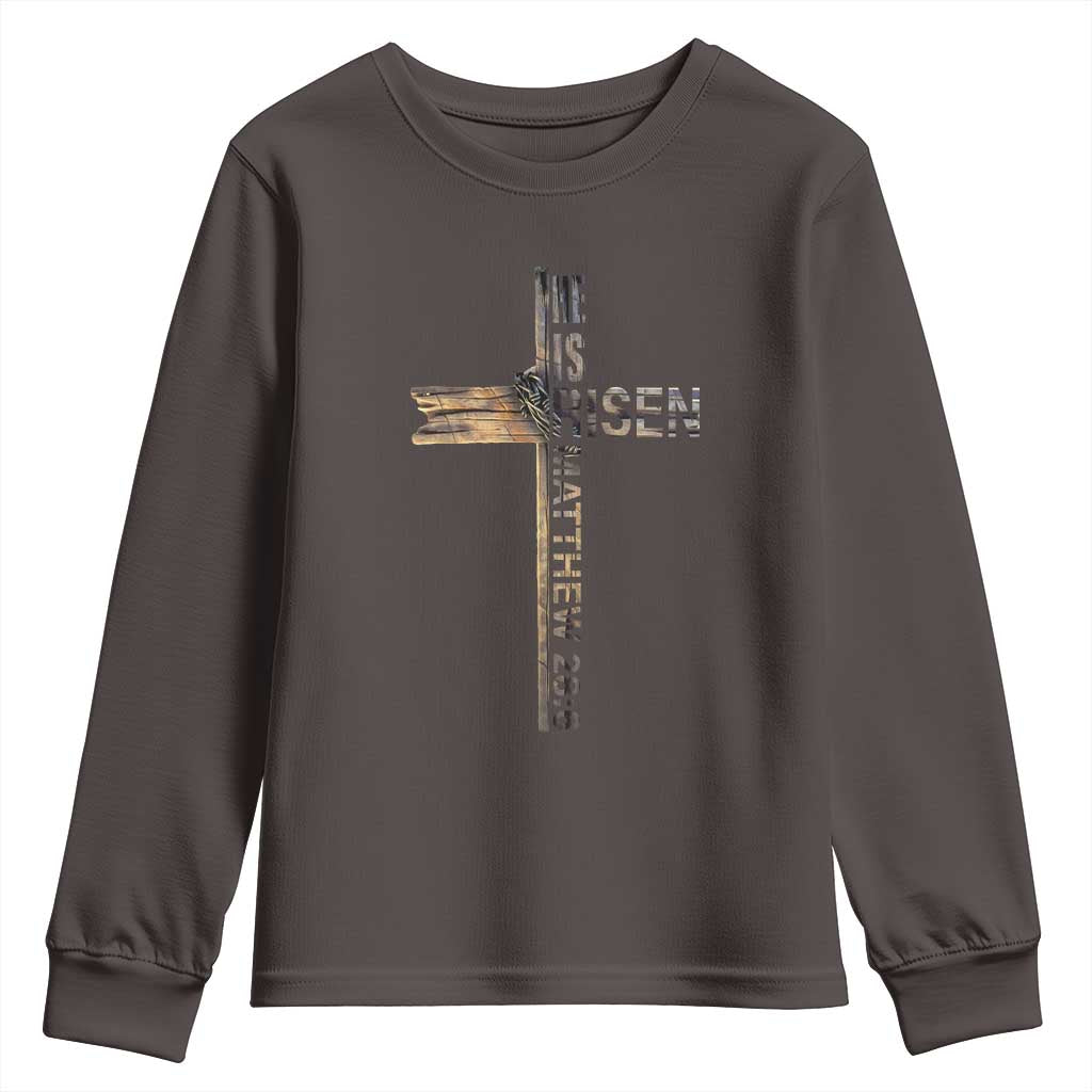 He is Risen Youth Sweatshirt Religious Easter Cross Jesus Christian TS10 Dark Chocolate Print Your Wear