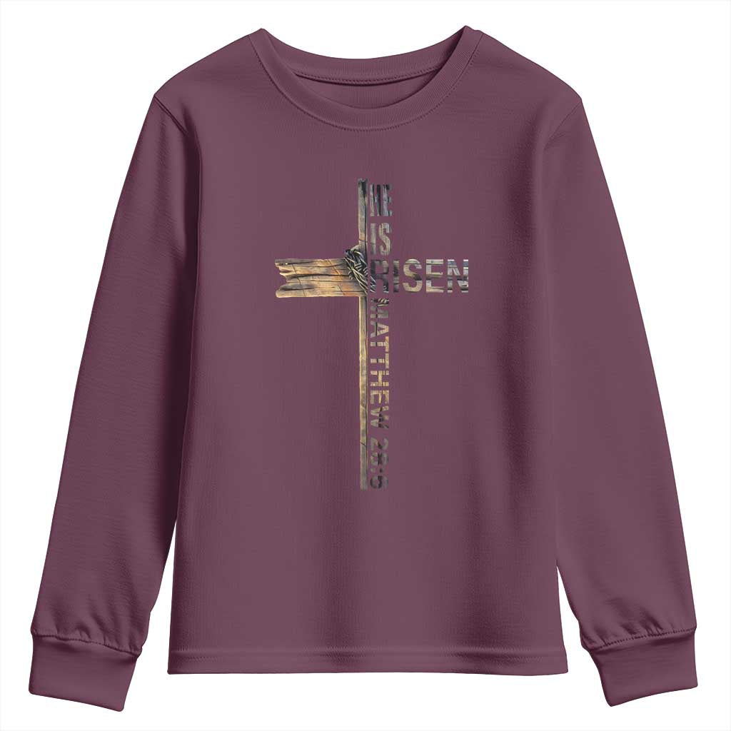 He is Risen Youth Sweatshirt Religious Easter Cross Jesus Christian TS10 Maroon Print Your Wear