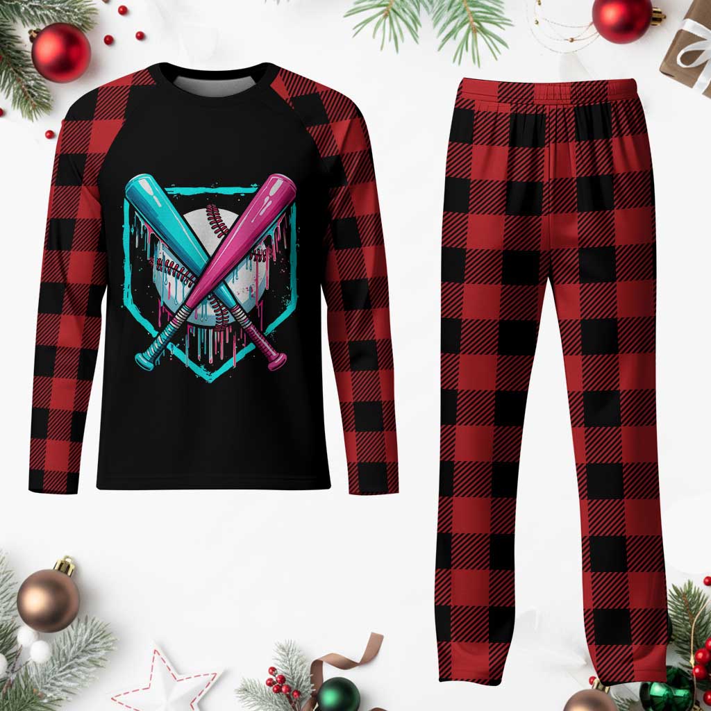 Baseball Drip Plaid Pajama Set Ice Cream Dripping Youth Boys Baseball Bats TS10 Buffalo Plaid Print Your Wear