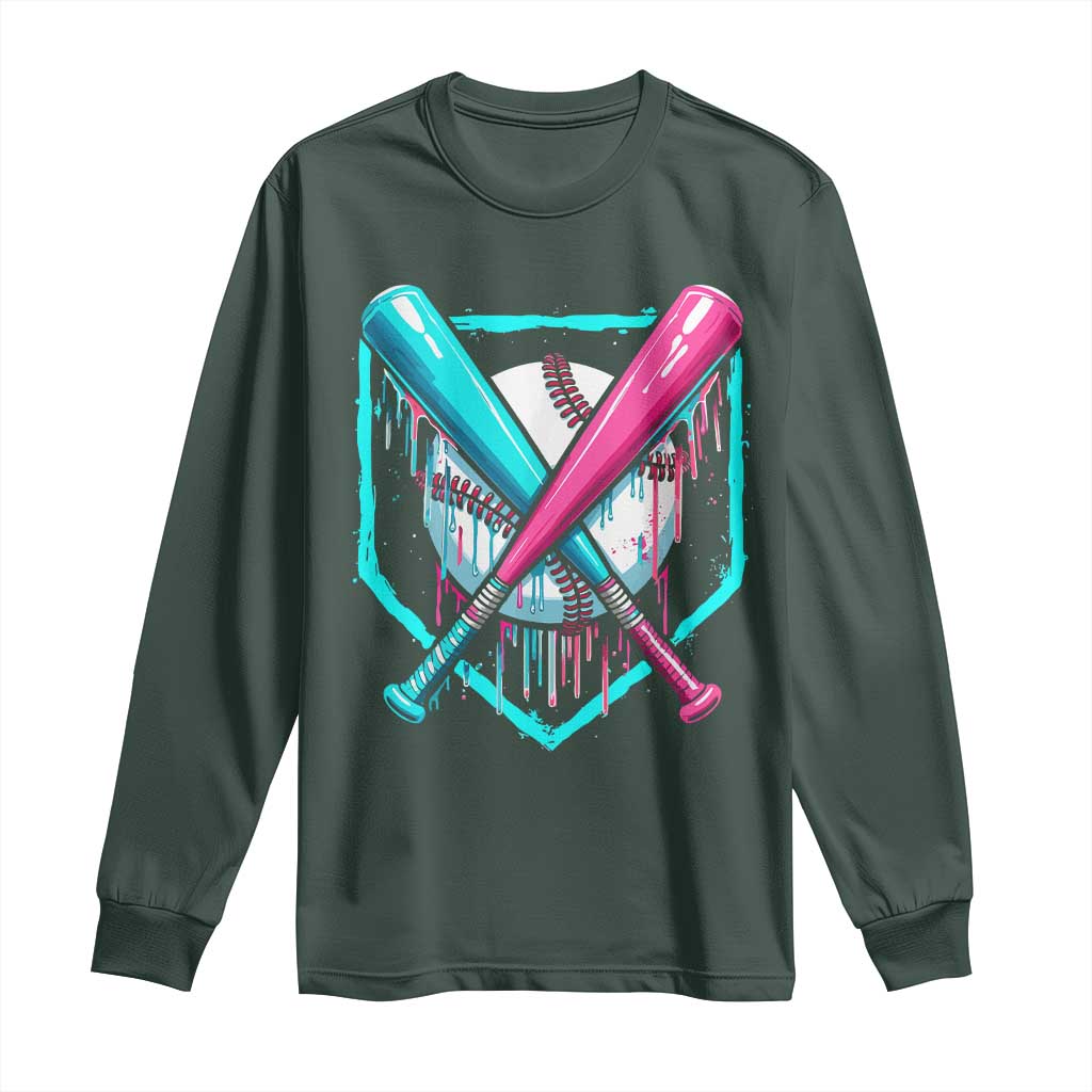 Baseball Drip Long Sleeve Shirt Ice Cream Dripping Youth Boys Baseball Bats TS10 Dark Forest Green Print Your Wear