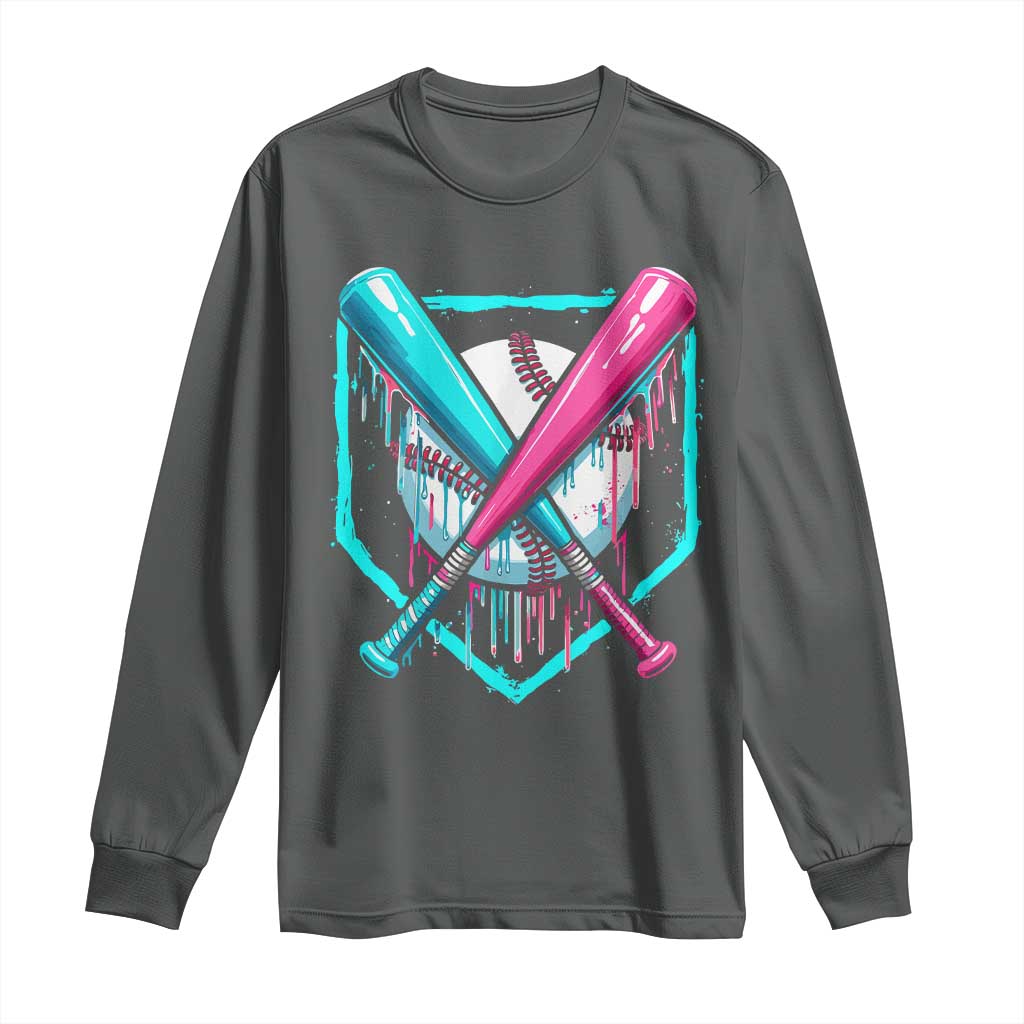 Baseball Drip Long Sleeve Shirt Ice Cream Dripping Youth Boys Baseball Bats TS10 Dark Heather Print Your Wear