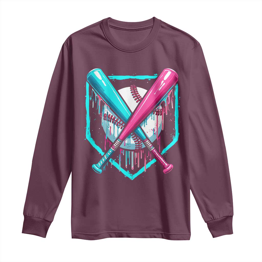Baseball Drip Long Sleeve Shirt Ice Cream Dripping Youth Boys Baseball Bats TS10 Maroon Print Your Wear