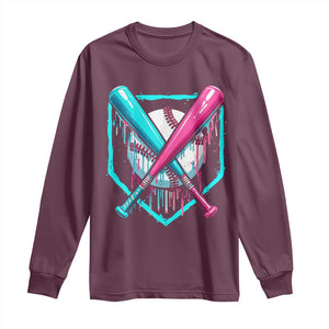 Baseball Drip Long Sleeve Shirt Ice Cream Dripping Youth Boys Baseball Bats TS10 Maroon Print Your Wear