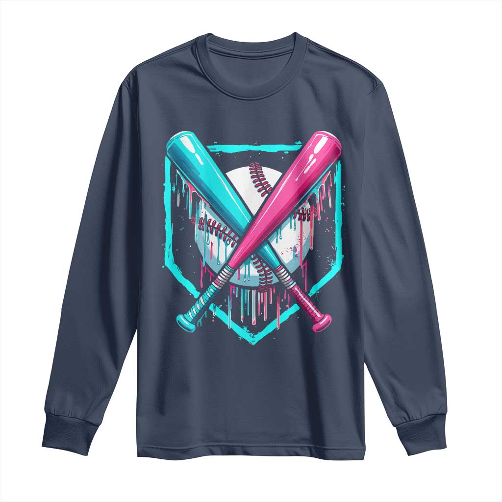 Baseball Drip Long Sleeve Shirt Ice Cream Dripping Youth Boys Baseball Bats TS10 Navy Print Your Wear