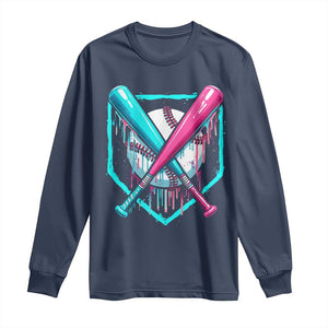 Baseball Drip Long Sleeve Shirt Ice Cream Dripping Youth Boys Baseball Bats TS10 Navy Print Your Wear