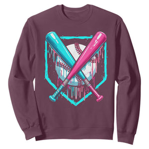 Baseball Drip Sweatshirt Ice Cream Dripping Youth Boys Baseball Bats TS10 Maroon Print Your Wear