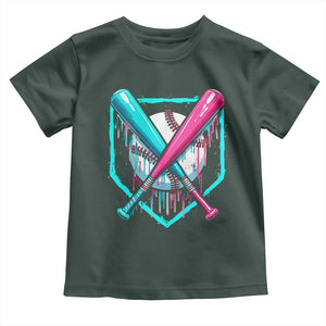 Baseball Drip Toddler T Shirt Ice Cream Dripping Youth Boys Baseball Bats TS10 Dark Forest Green Print Your Wear