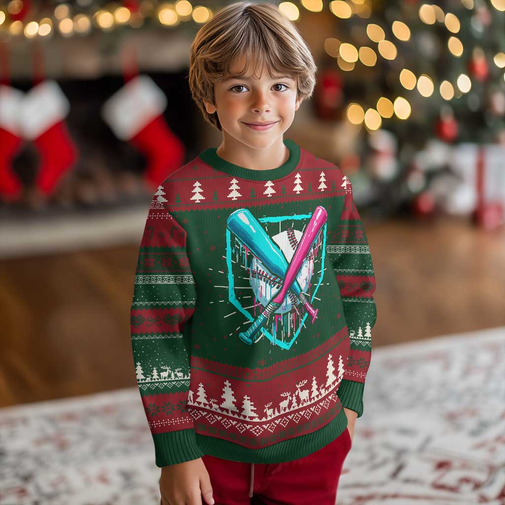 Baseball Drip Knit Sweatshirt Ice Cream Dripping Youth Boys Baseball Bats TS10 Christmas Print Your Wear