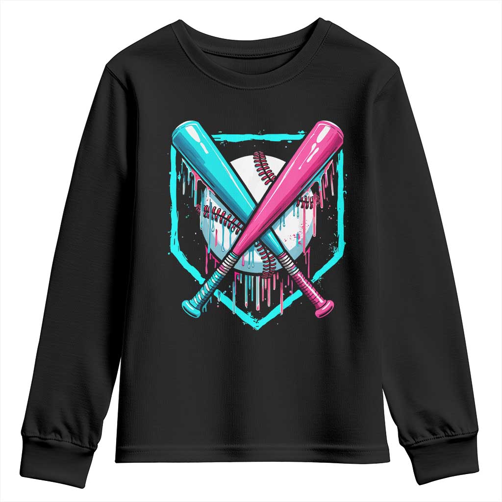 Baseball Drip Youth Sweatshirt Ice Cream Dripping Youth Boys Baseball Bats TS10 Black Print Your Wear