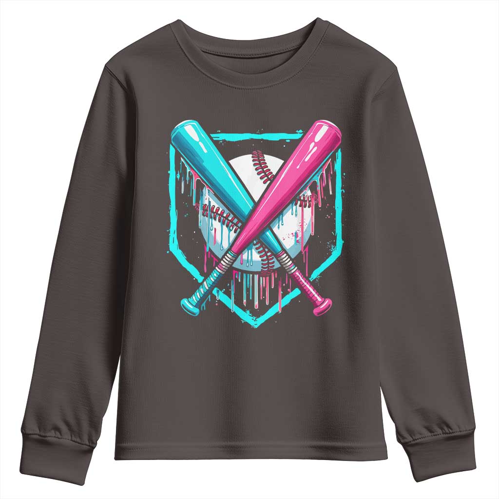 Baseball Drip Youth Sweatshirt Ice Cream Dripping Youth Boys Baseball Bats TS10 Dark Chocolate Print Your Wear