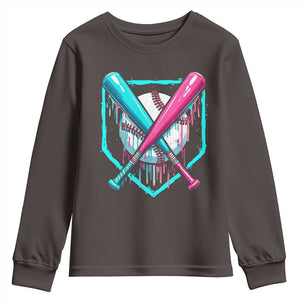 Baseball Drip Youth Sweatshirt Ice Cream Dripping Youth Boys Baseball Bats TS10 Dark Chocolate Print Your Wear