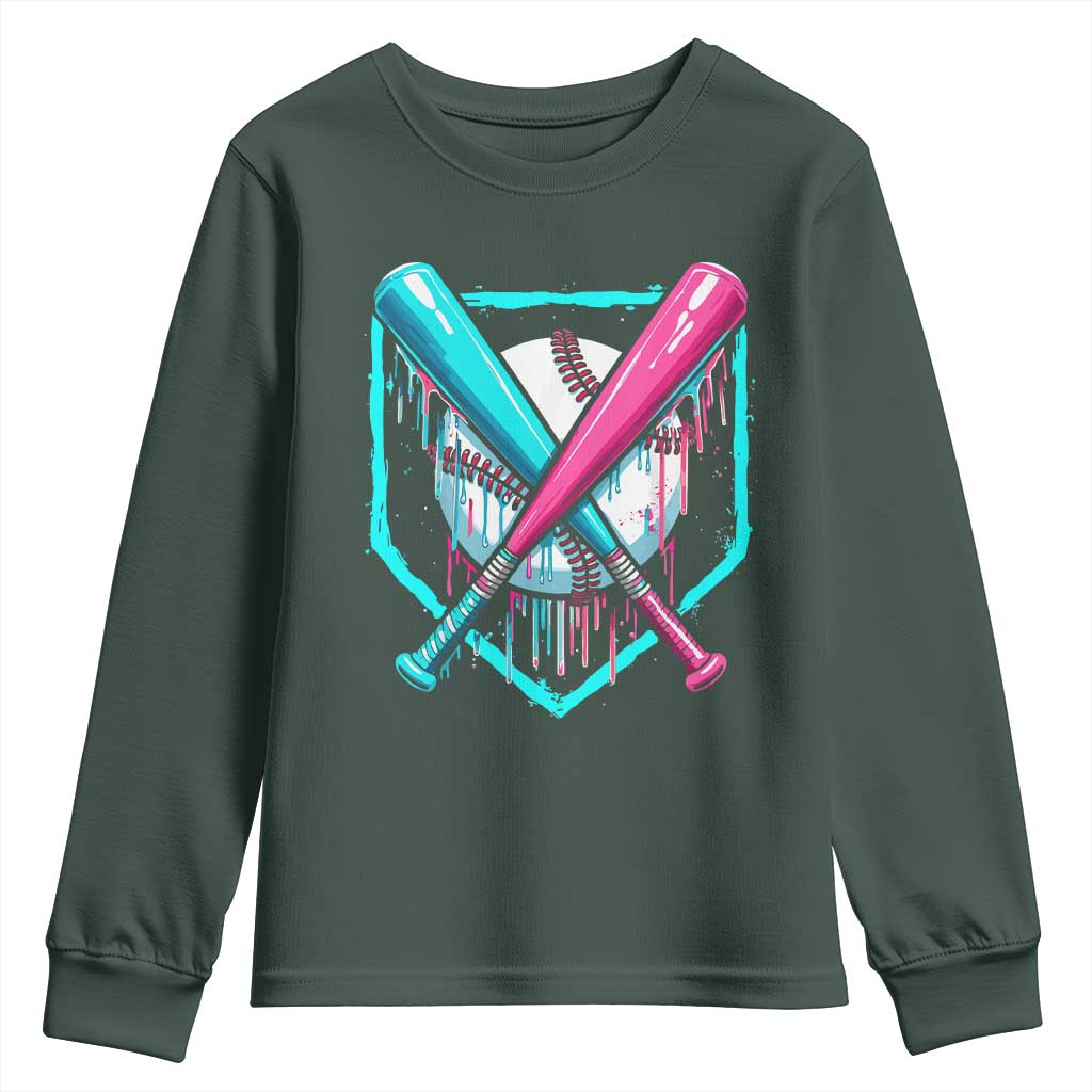 Baseball Drip Youth Sweatshirt Ice Cream Dripping Youth Boys Baseball Bats TS10 Dark Forest Green Print Your Wear