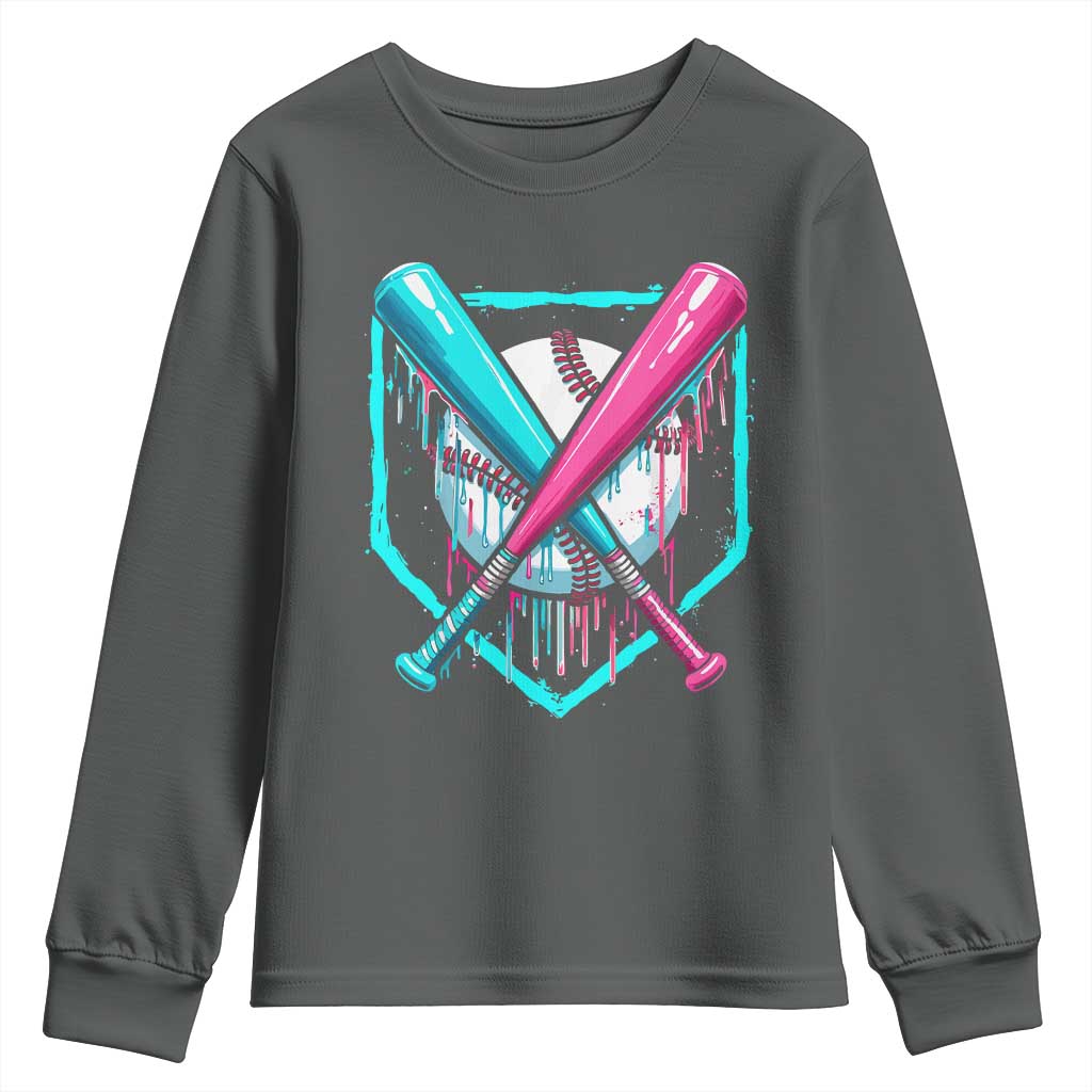 Baseball Drip Youth Sweatshirt Ice Cream Dripping Youth Boys Baseball Bats TS10 Dark Heather Print Your Wear