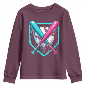 Baseball Drip Youth Sweatshirt Ice Cream Dripping Youth Boys Baseball Bats TS10 Maroon Print Your Wear