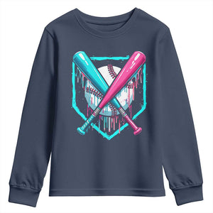 Baseball Drip Youth Sweatshirt Ice Cream Dripping Youth Boys Baseball Bats TS10 Navy Print Your Wear