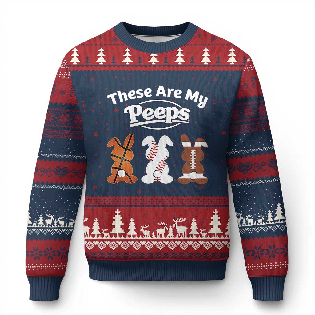 Baseball Basketball Football Easter Ugly Christmas Sweater Cute Bunny Game Day Sports These Are My Peeps TS10 Navy Red Print Your Wear