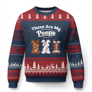 Baseball Basketball Football Easter Ugly Christmas Sweater Cute Bunny Game Day Sports These Are My Peeps TS10 Navy Red Print Your Wear