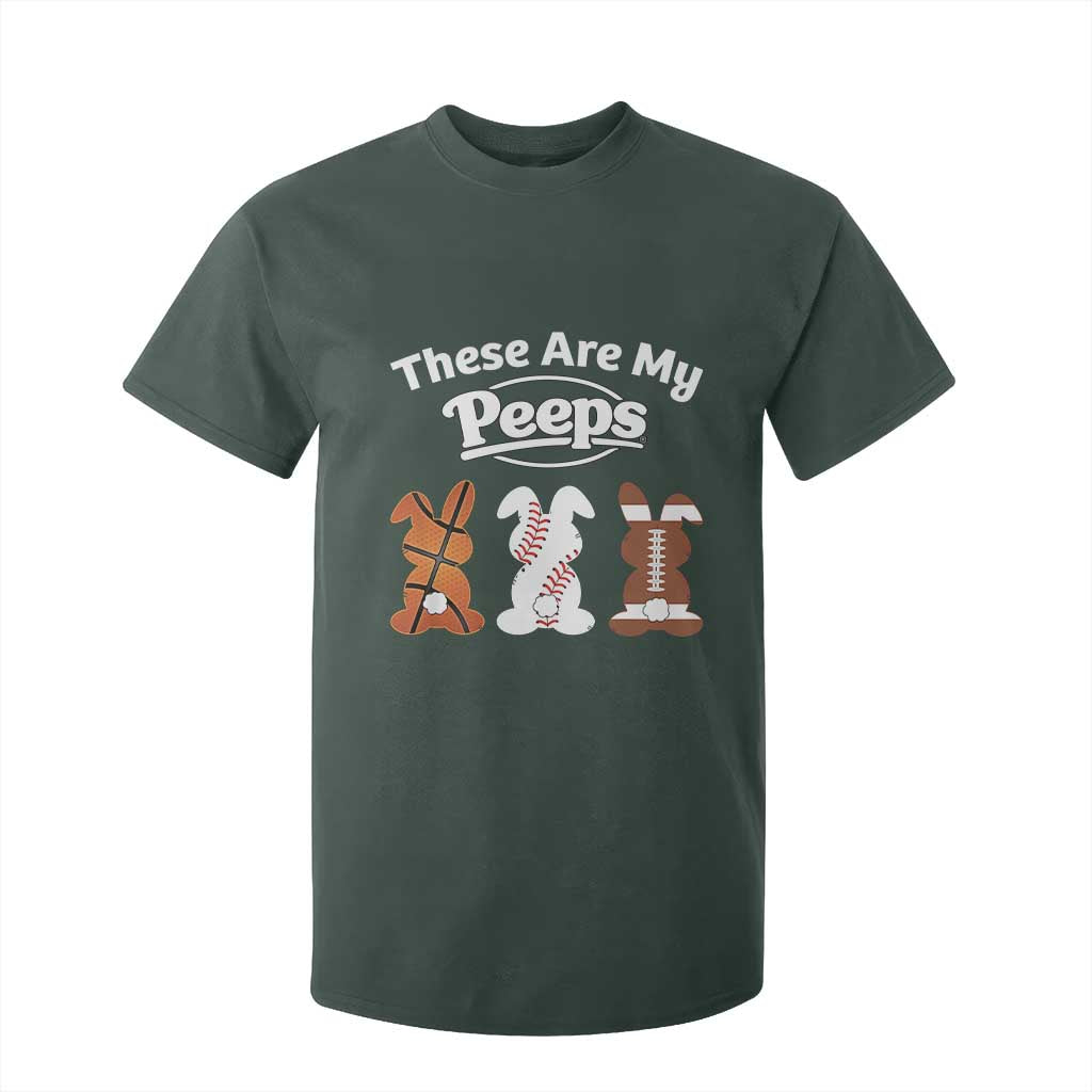 Baseball Basketball Football Easter T Shirt For Kid Cute Bunny Game Day Sports These Are My Peeps TS10 Dark Forest Green Print Your Wear