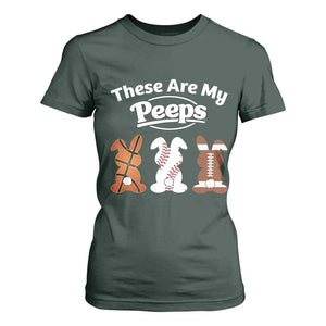 Baseball Basketball Football Easter T Shirt For Women Cute Bunny Game Day Sports These Are My Peeps TS10 Dark Forest Green Print Your Wear