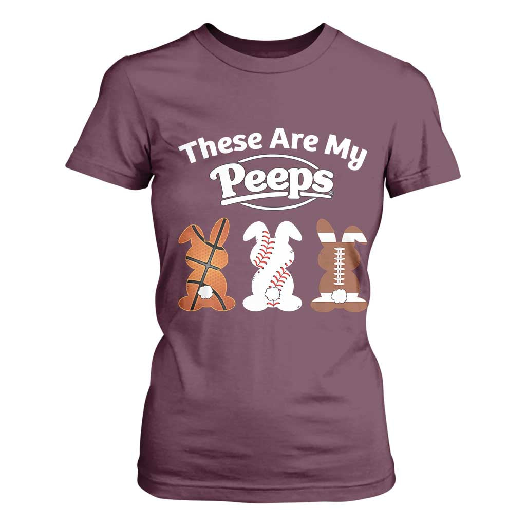 Baseball Basketball Football Easter T Shirt For Women Cute Bunny Game Day Sports These Are My Peeps TS10 Maroon Print Your Wear