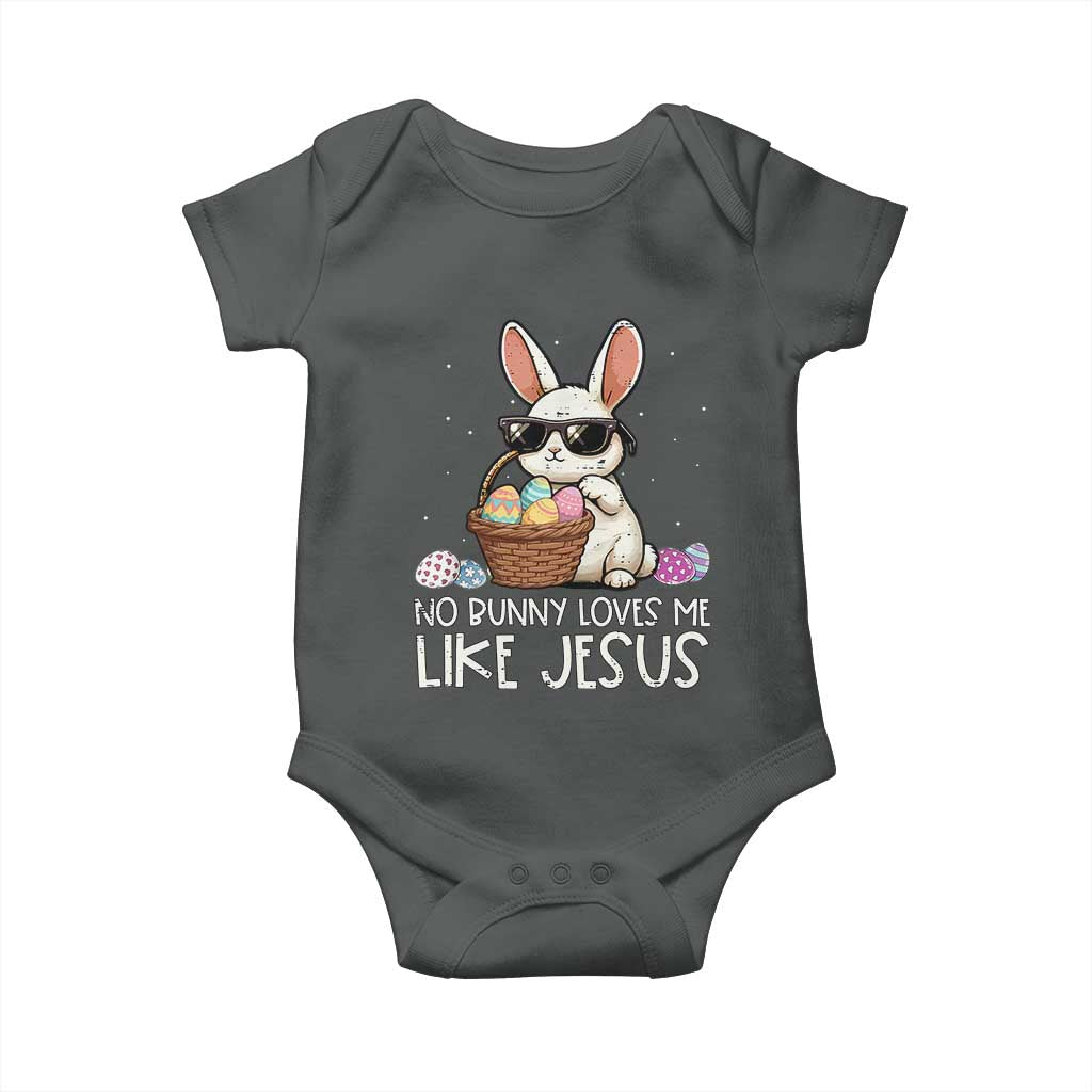 Easter Christian Baby Onesie No Bunny Loves Me Like Jesus TS10 Dark Heather Print Your Wear