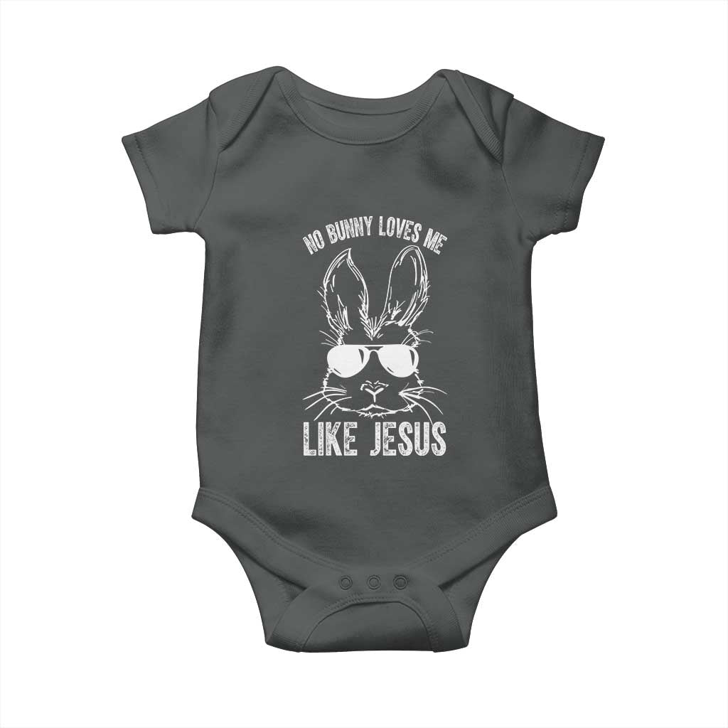Funny Christian Easter Baby Onesie No Bunny Loves Me Like Jesus Retro Bunny TS10 Dark Heather Print Your Wear
