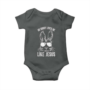 Funny Christian Easter Baby Onesie No Bunny Loves Me Like Jesus Retro Bunny TS10 Dark Heather Print Your Wear