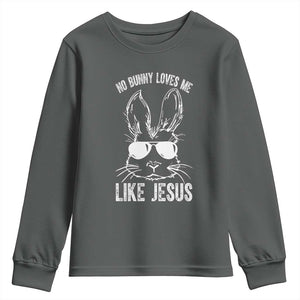 Funny Christian Easter Youth Sweatshirt No Bunny Loves Me Like Jesus Retro Bunny TS10 Dark Heather Print Your Wear