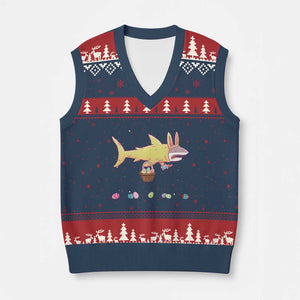 Funny Shark Easter V-Neck Knit Sweater Vest Cute Bunny Ears Eggs Hunting Teens Boys Kids TS10 Navy Red Print Your Wear