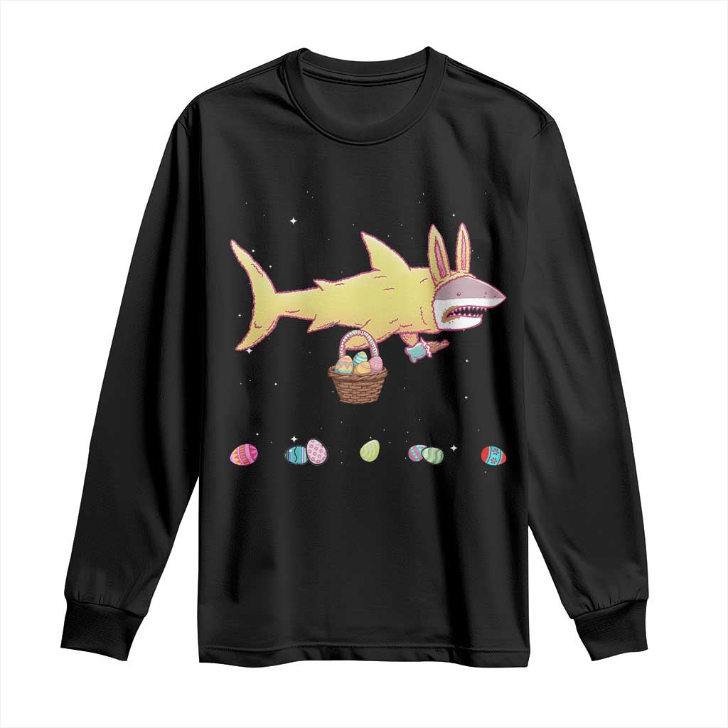 Funny Shark Easter Long Sleeve Shirt Cute Bunny Ears Eggs Hunting Teens Boys Kids TS10 Black Print Your Wear