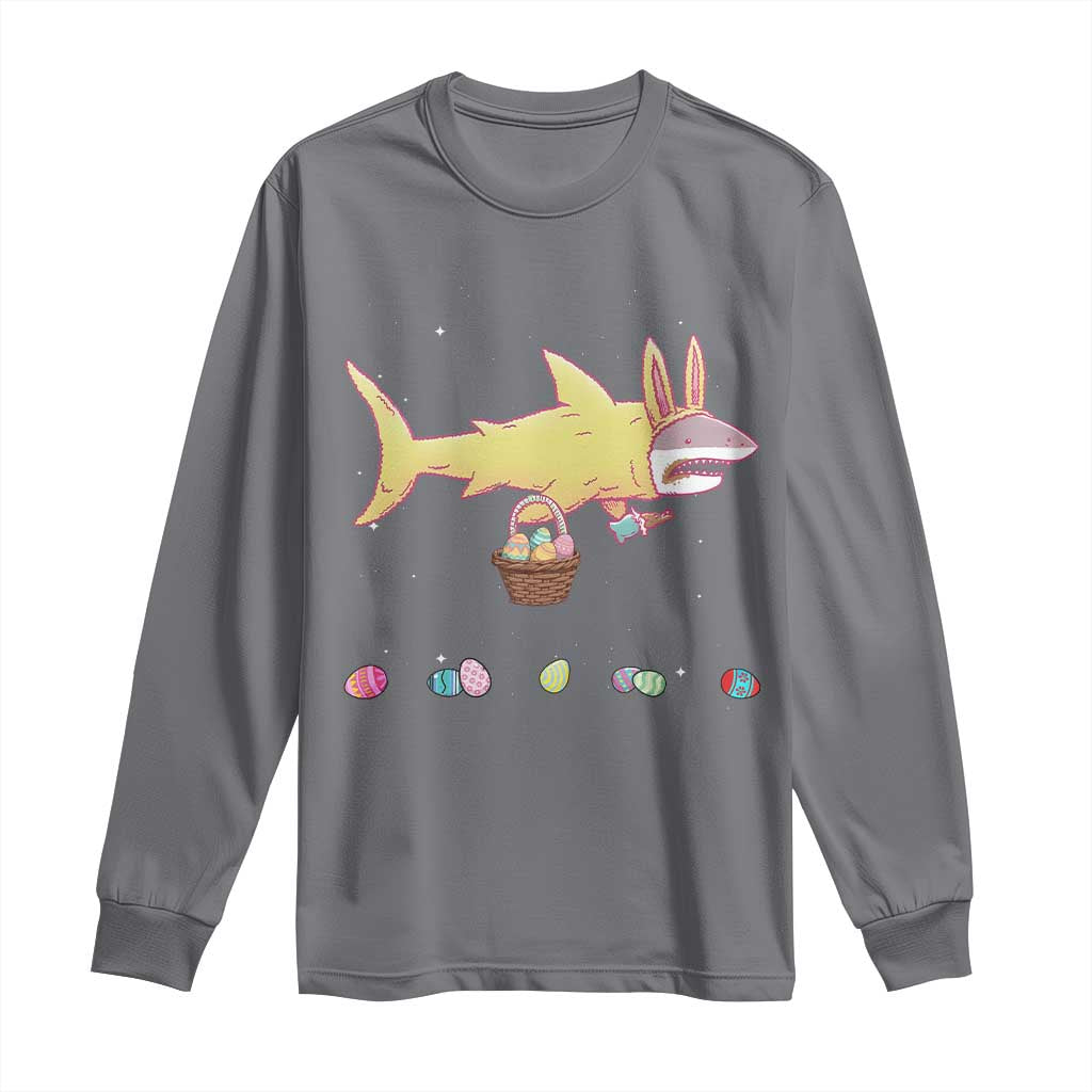 Funny Shark Easter Long Sleeve Shirt Cute Bunny Ears Eggs Hunting Teens Boys Kids TS10 Charcoal Print Your Wear