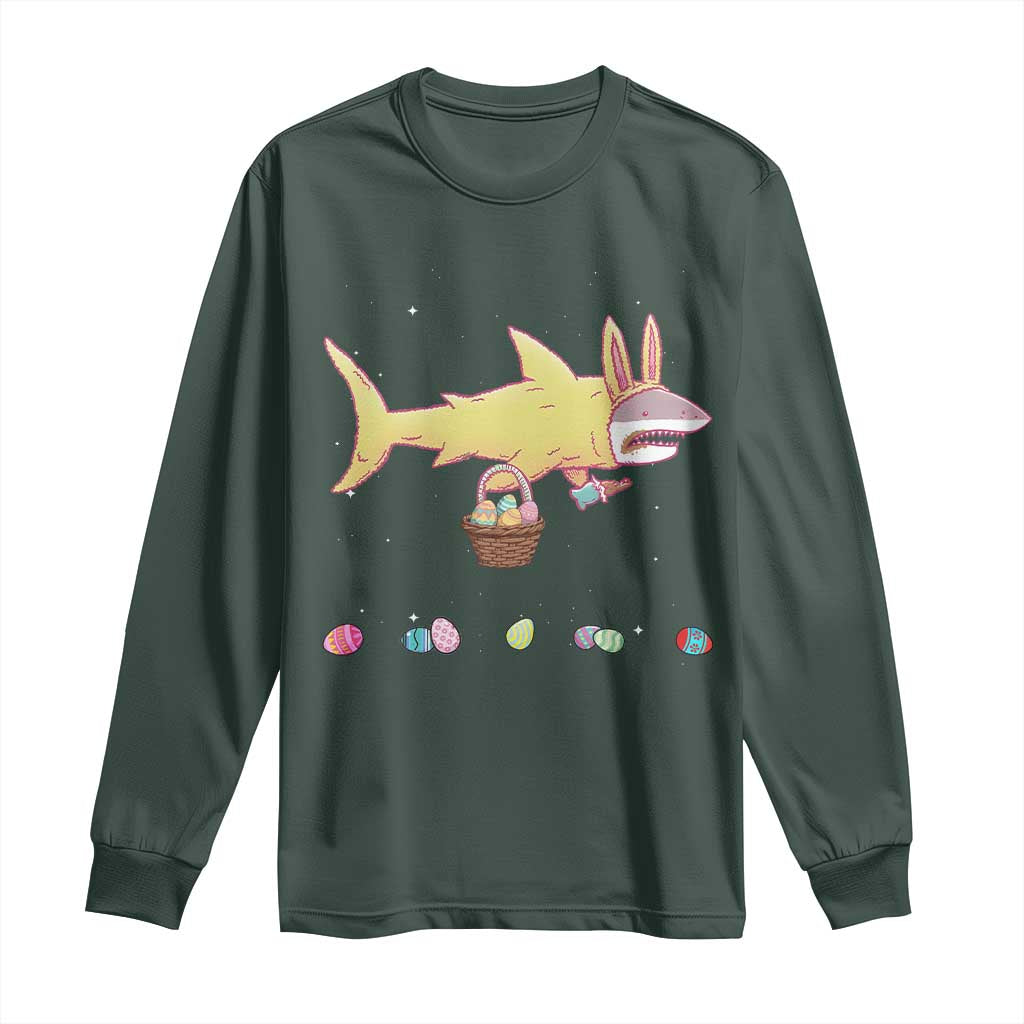 Funny Shark Easter Long Sleeve Shirt Cute Bunny Ears Eggs Hunting Teens Boys Kids TS10 Dark Forest Green Print Your Wear