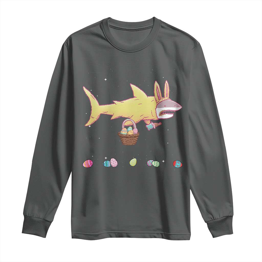 Funny Shark Easter Long Sleeve Shirt Cute Bunny Ears Eggs Hunting Teens Boys Kids TS10 Dark Heather Print Your Wear