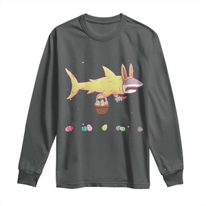Funny Shark Easter Long Sleeve Shirt Cute Bunny Ears Eggs Hunting Teens Boys Kids TS10 Dark Heather Print Your Wear