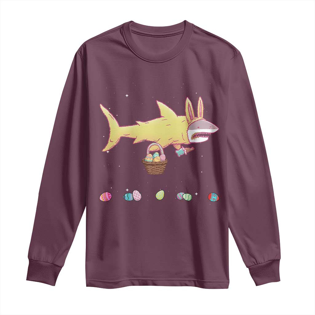 Funny Shark Easter Long Sleeve Shirt Cute Bunny Ears Eggs Hunting Teens Boys Kids TS10 Maroon Print Your Wear