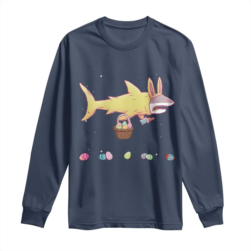 Funny Shark Easter Long Sleeve Shirt Cute Bunny Ears Eggs Hunting Teens Boys Kids TS10 Navy Print Your Wear