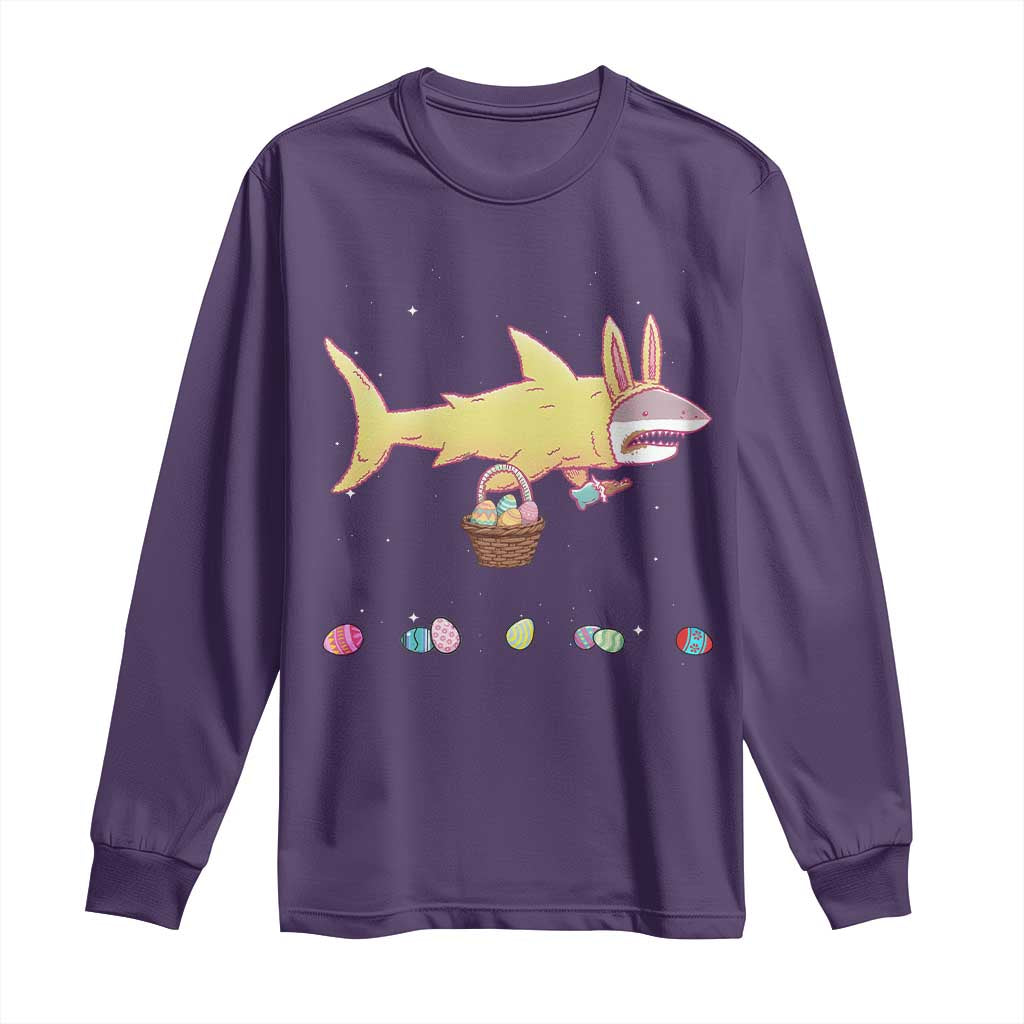 Funny Shark Easter Long Sleeve Shirt Cute Bunny Ears Eggs Hunting Teens Boys Kids TS10 Purple Print Your Wear