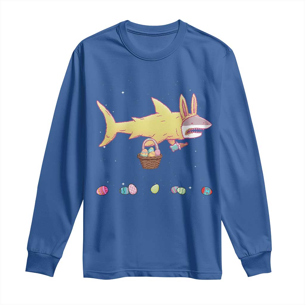 Funny Shark Easter Long Sleeve Shirt Cute Bunny Ears Eggs Hunting Teens Boys Kids TS10 Royal Blue Print Your Wear
