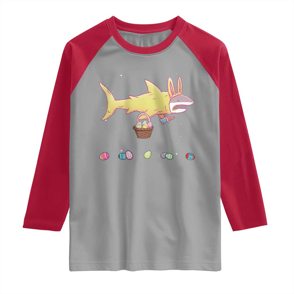 Funny Shark Easter Raglan Shirt Cute Bunny Ears Eggs Hunting Teens Boys Kids TS10 Sport Gray Red Print Your Wear