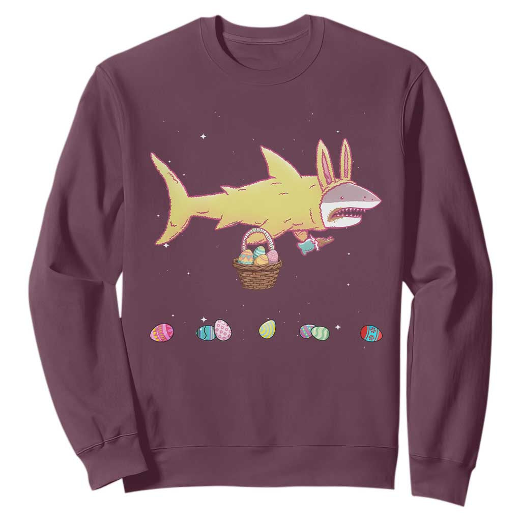 Funny Shark Easter Sweatshirt Cute Bunny Ears Eggs Hunting Teens Boys Kids TS10 Maroon Print Your Wear