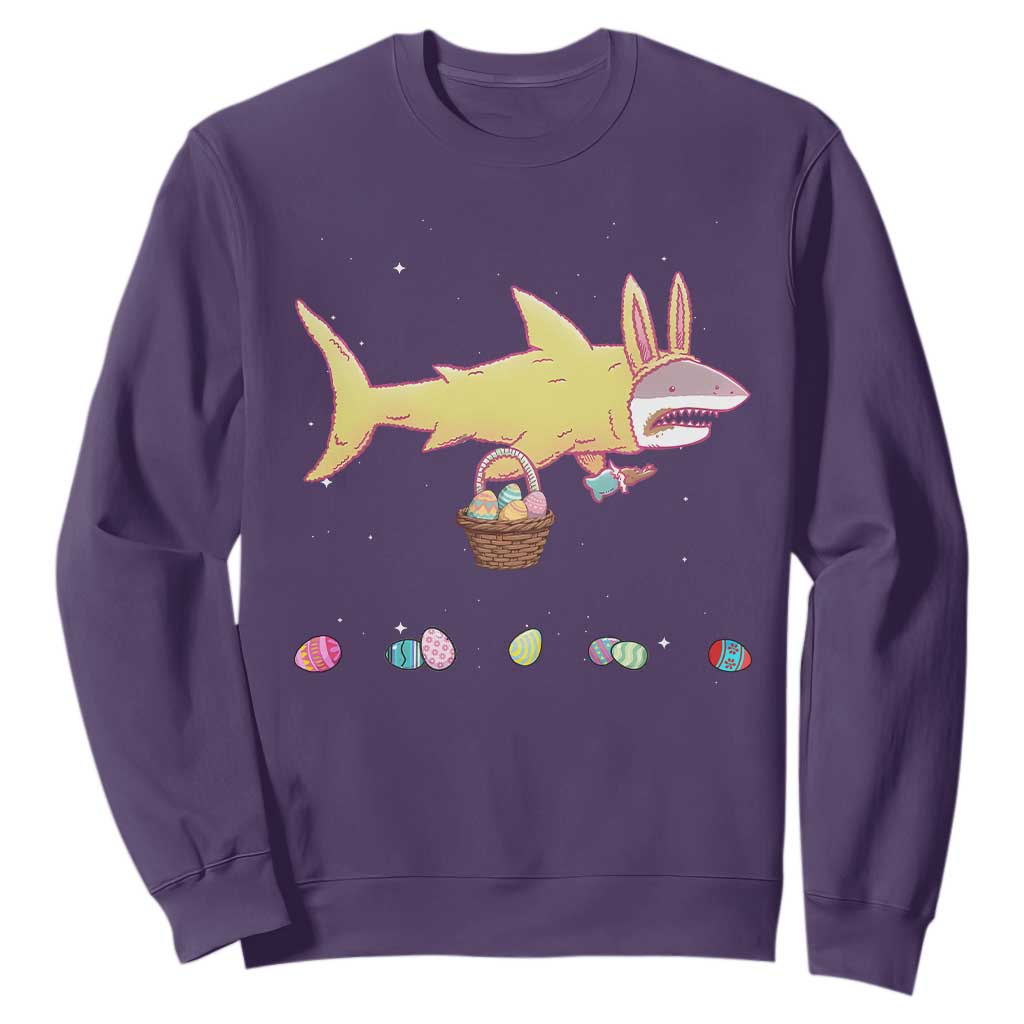 Funny Shark Easter Sweatshirt Cute Bunny Ears Eggs Hunting Teens Boys Kids TS10 Purple Print Your Wear