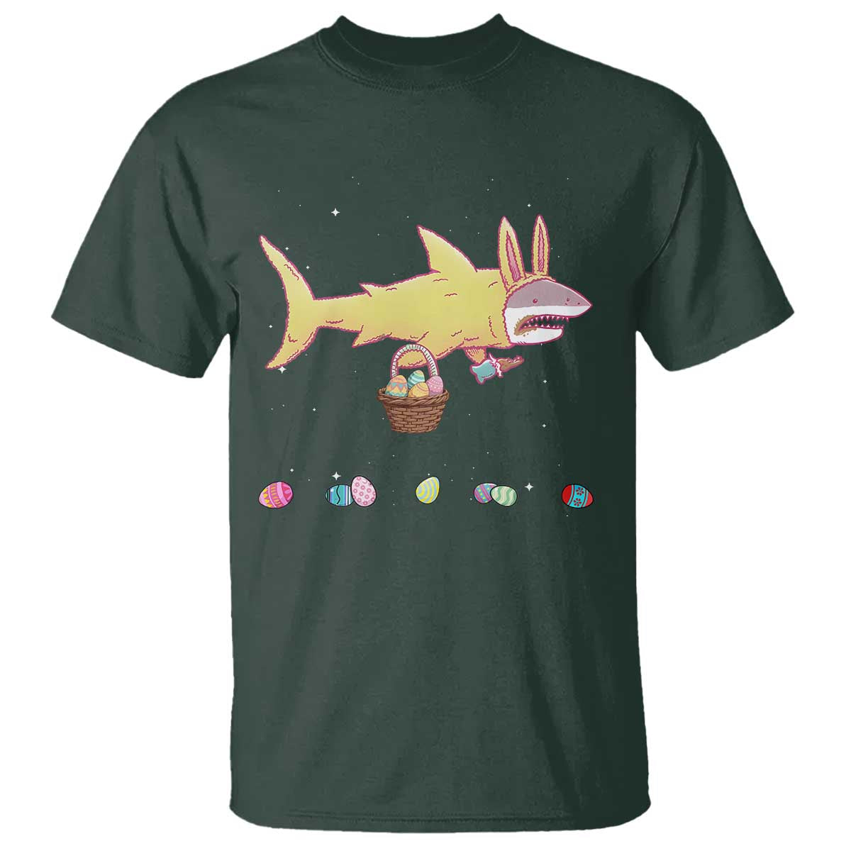 Funny Shark Easter T Shirt Cute Bunny Ears Eggs Hunting Teens Boys Kids TS10 Dark Forest Green Print Your Wear