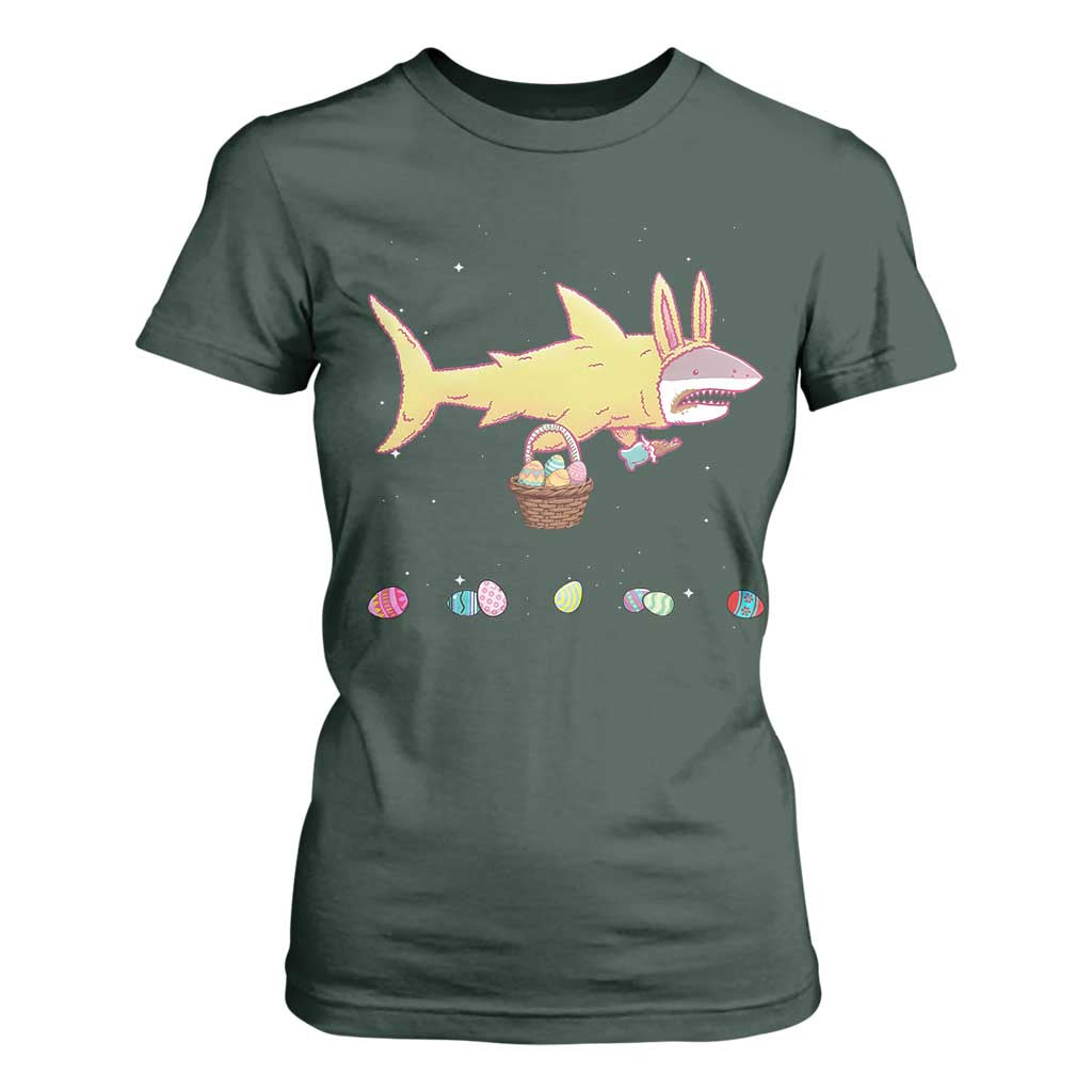 Funny Shark Easter T Shirt For Women Cute Bunny Ears Eggs Hunting Teens Boys Kids TS10 Dark Forest Green Print Your Wear