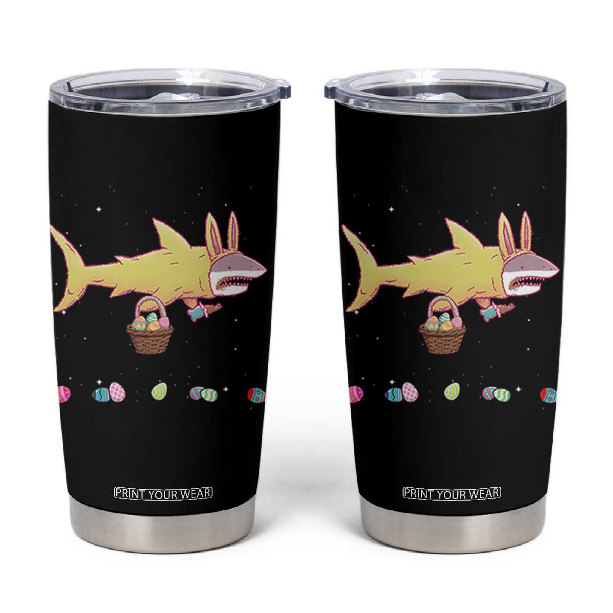 Funny Shark Easter Tumbler Cup Cute Bunny Ears Eggs Hunting Teens Boys Kids TS10 Black Print Your Wear