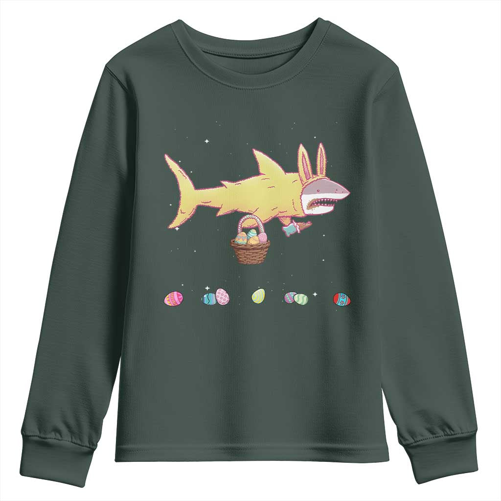 Funny Shark Easter Youth Sweatshirt Cute Bunny Ears Eggs Hunting Teens Boys Kids TS10 Dark Forest Green Print Your Wear