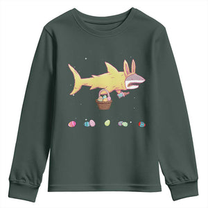 Funny Shark Easter Youth Sweatshirt Cute Bunny Ears Eggs Hunting Teens Boys Kids TS10 Dark Forest Green Print Your Wear