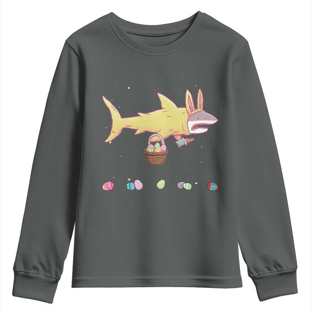 Funny Shark Easter Youth Sweatshirt Cute Bunny Ears Eggs Hunting Teens Boys Kids TS10 Dark Heather Print Your Wear